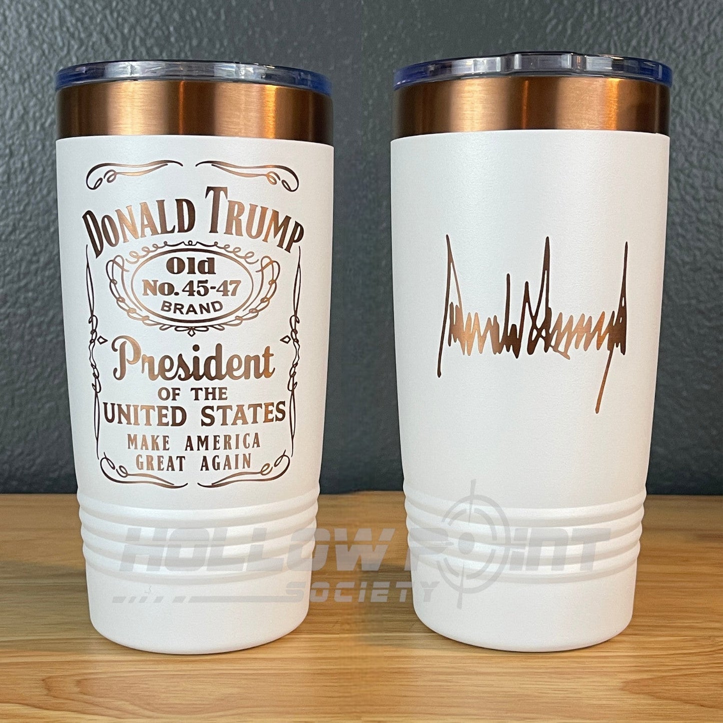 Signature Edition: Trump 45 - 47 Tumbler Collector's Mug 20oz Rose Gold Laser Engraved - Hollow Point Society - Tumblers