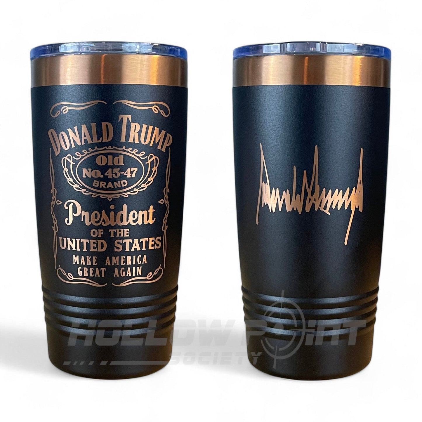 Signature Edition: Trump 45 - 47 Tumbler Collector's Mug 20oz Rose Gold Laser Engraved - Hollow Point Society - Tumblers