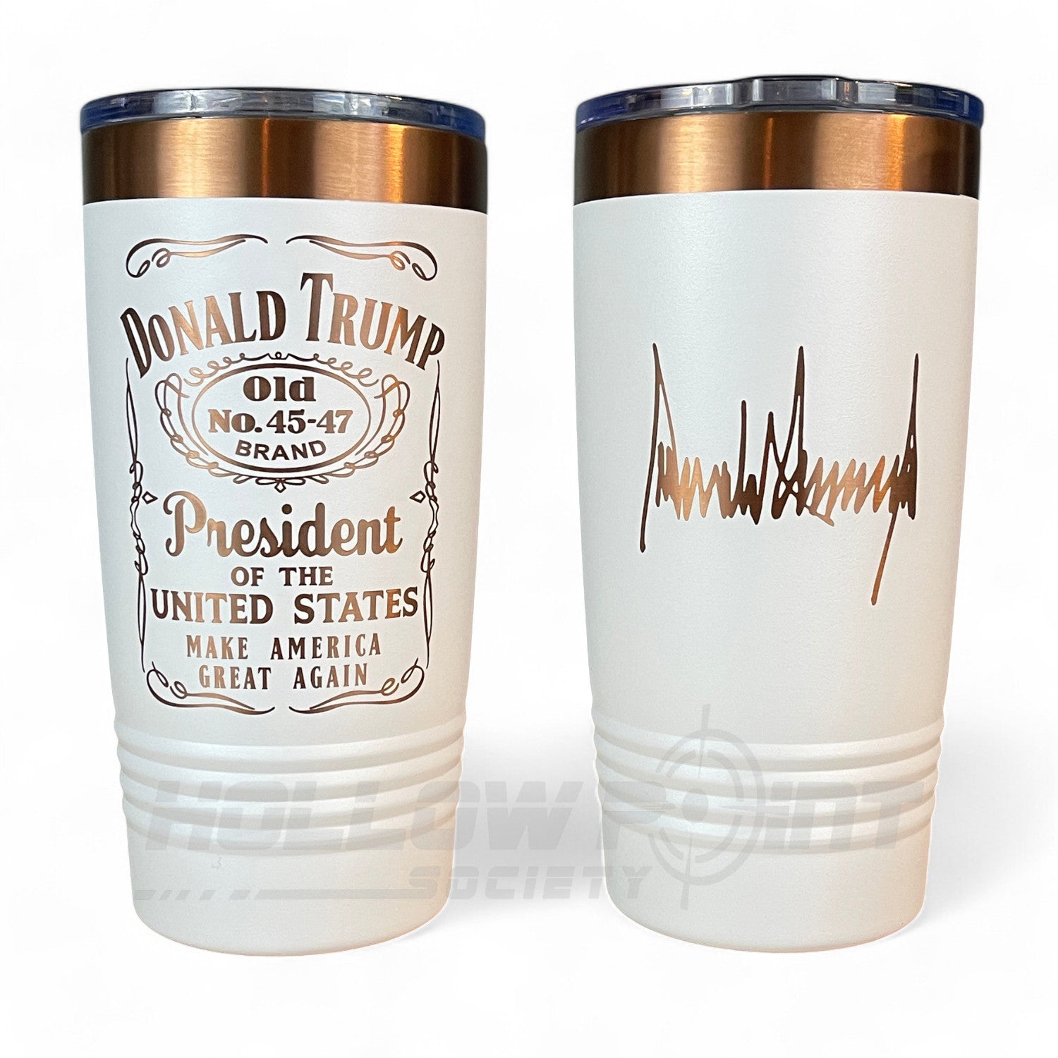 Signature Edition: Trump 45 - 47 Tumbler Collector's Mug 20oz Rose Gold Laser Engraved - Hollow Point Society - Tumblers