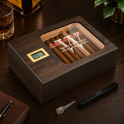 Personalized Cigar Humidor with Digital Hygrometer