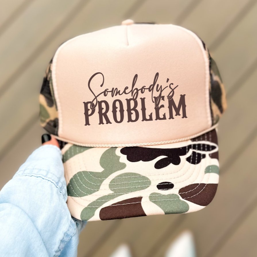 Somebody's Problem Funny Classic Foam Trucker Hat Tan/Camo - Hollow Point Society - Trucker Hat