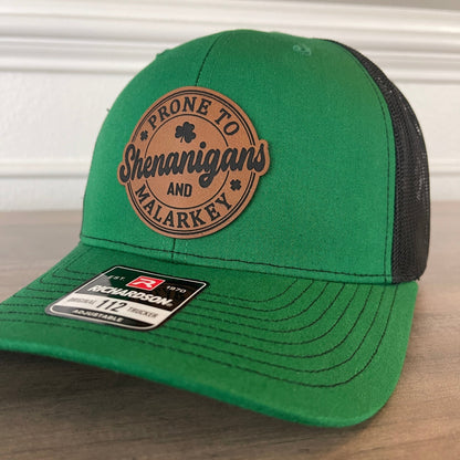 St. Patrick's Day Prone To Shenanigans And Malarkey Green Leather Patch Hat - Hollow Point Society - Patch Hat