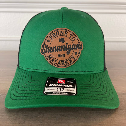 St. Patrick's Day Prone To Shenanigans And Malarkey Green Leather Patch Hat - Hollow Point Society - Patch Hat