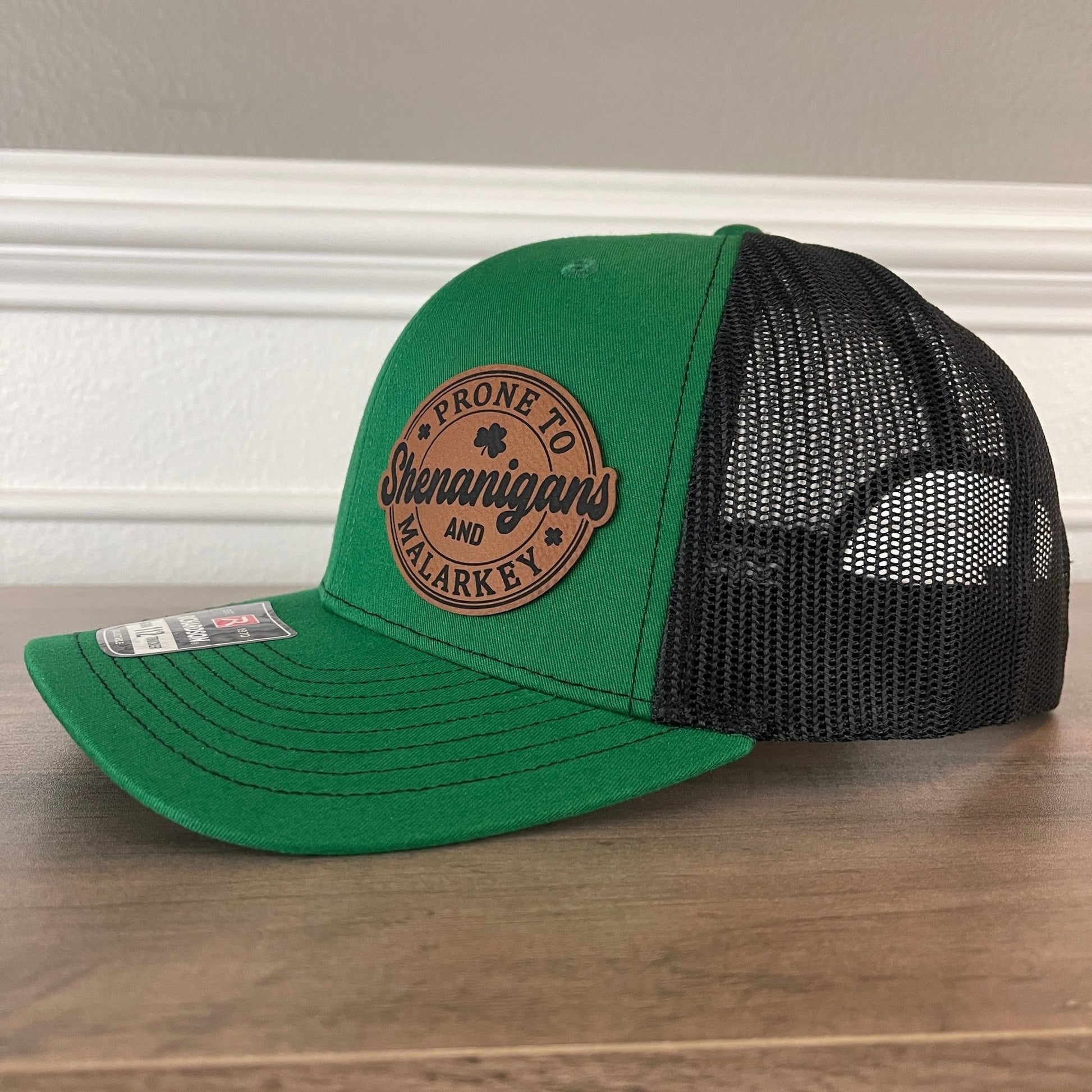 St. Patrick's Day Prone To Shenanigans And Malarkey Green Side Leather Patch Hat - Hollow Point Society - Patch Hat