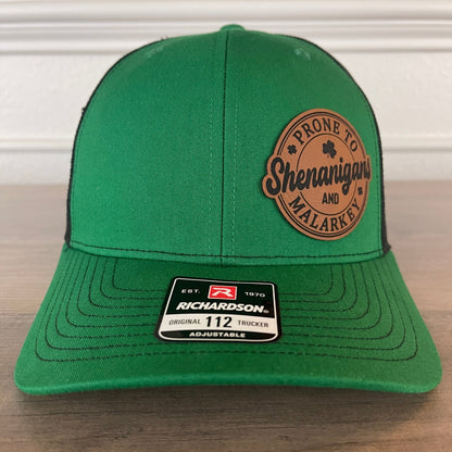 St. Patrick's Day Prone To Shenanigans And Malarkey Green Side Leather Patch Hat - Hollow Point Society - Patch Hat