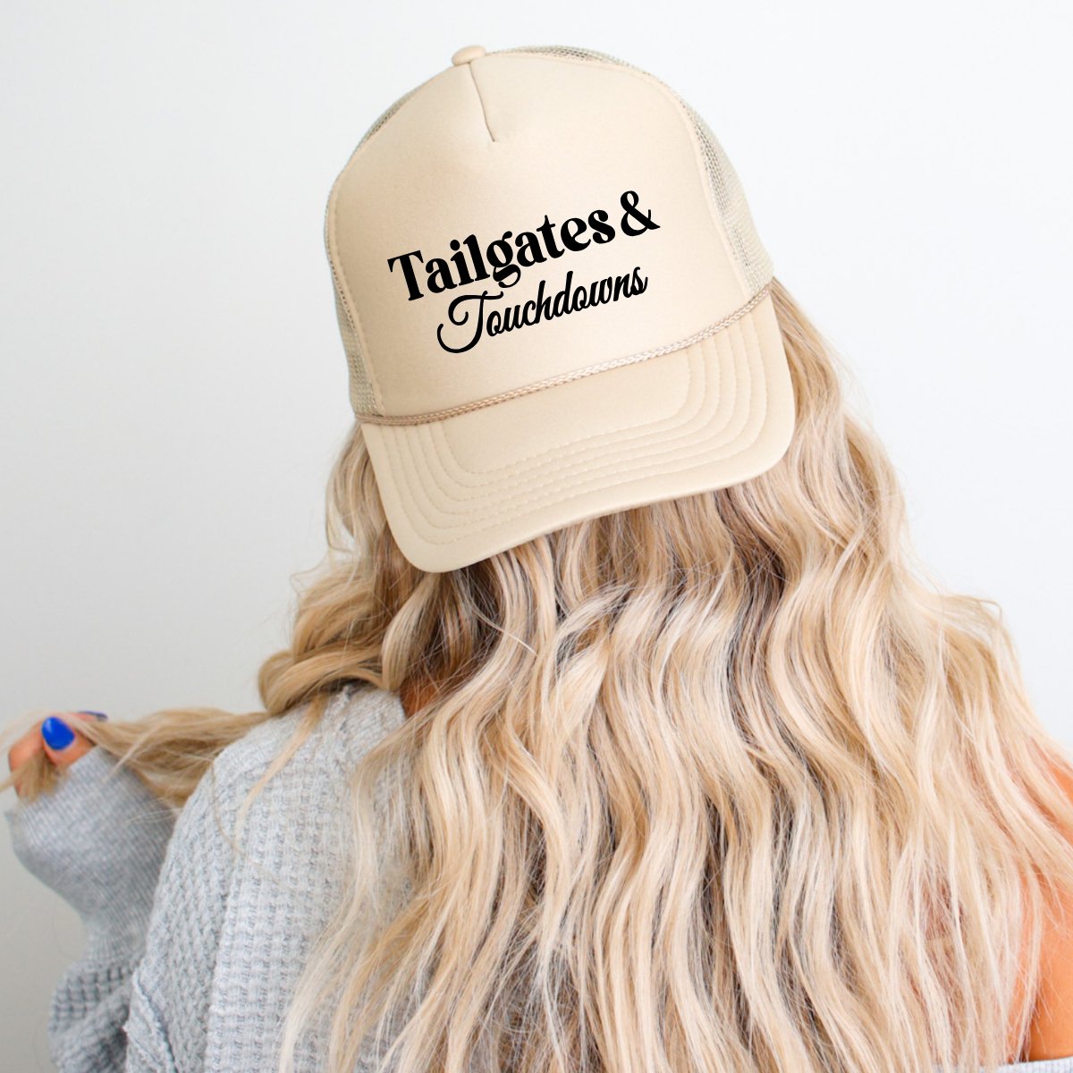 Tailgates & Touchdowns Football Classic Foam Trucker Hat Khaki - Hollow Point Society - Trucker Hat