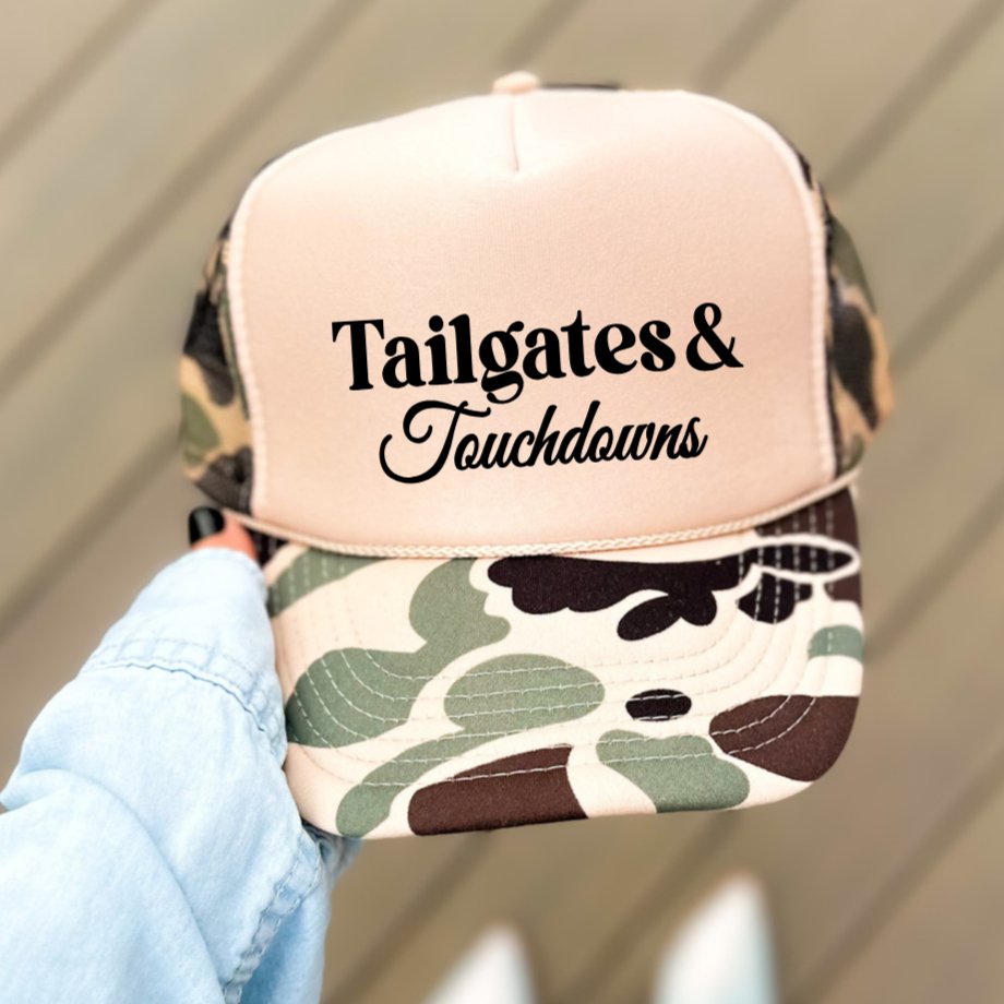 Tailgates & Touchdowns Football Classic Foam Trucker Hat Tan/Camo - Hollow Point Society - Trucker Hat