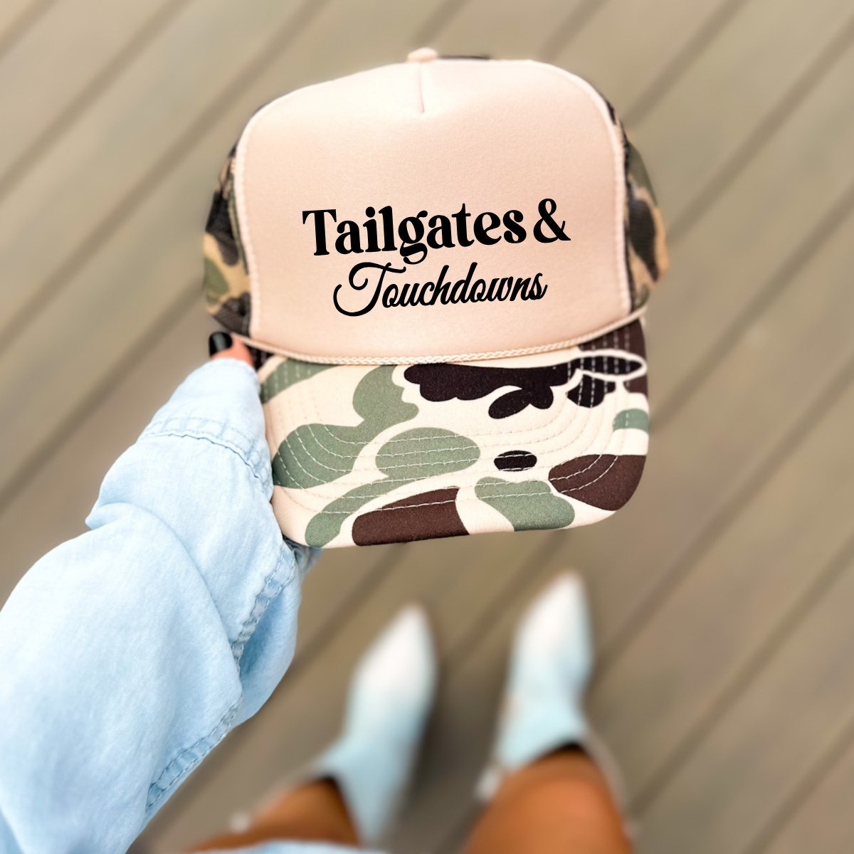 Tailgates & Touchdowns Football Classic Foam Trucker Hat Tan/Camo - Hollow Point Society - Trucker Hat