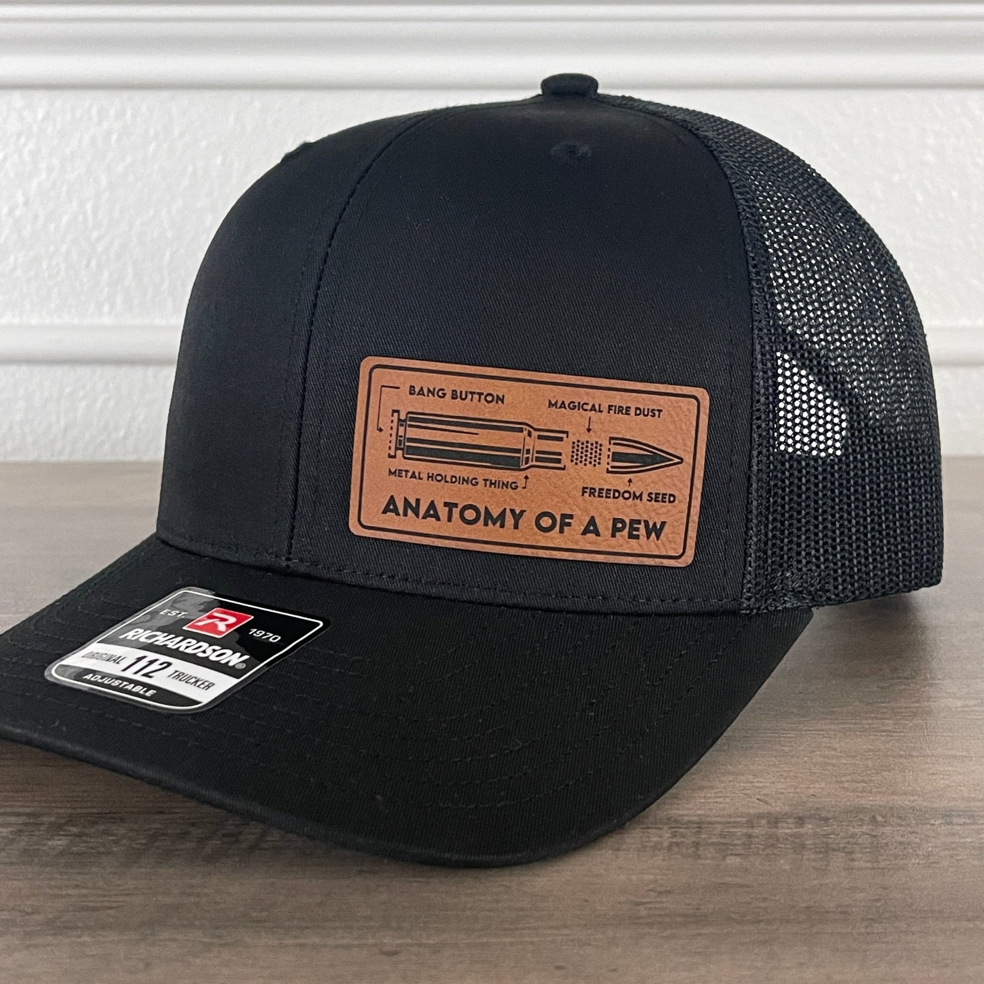 The Anatomy Of A PEW Side Leather Patch Hat Black - Hollow Point Society - Patch Hat