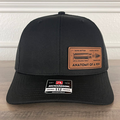 The Anatomy Of A PEW Side Leather Patch Hat Black - Hollow Point Society - Patch Hat