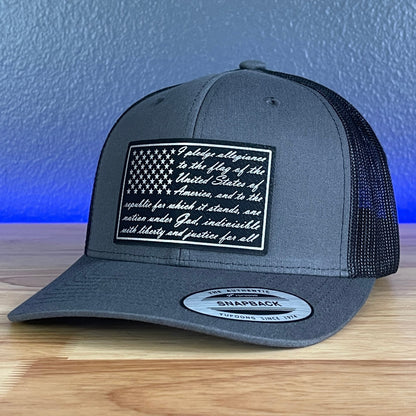 The Pledge Of Allegiance American Flag Patriotic SnapBack Trucker BLK/SILV Leather Patch Hat Charcoal - Hollow Point Society - Patch Hat