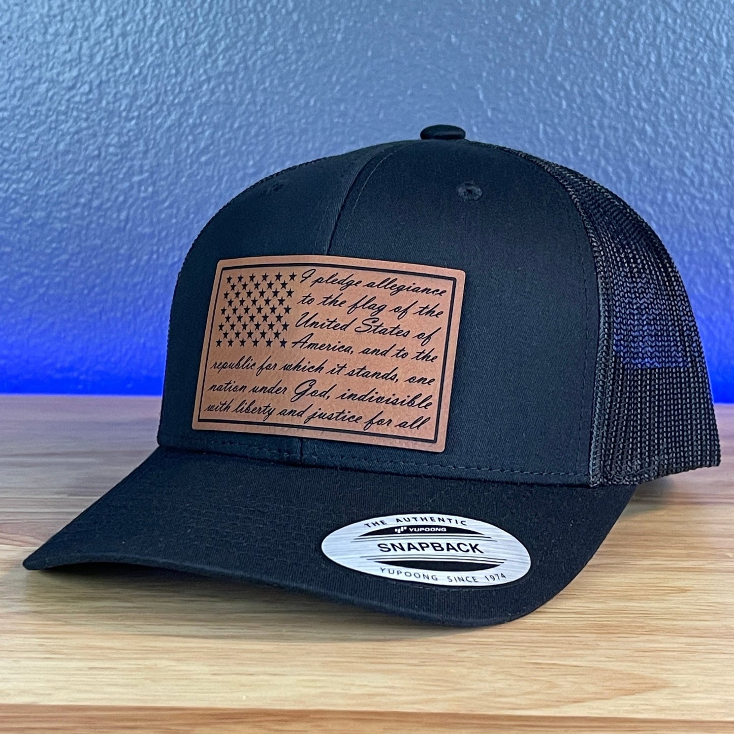 The Pledge Of Allegiance American Flag Patriotic SnapBack Trucker Rawhide Leather Patch Black Hat - Hollow Point Society - Patch Hat