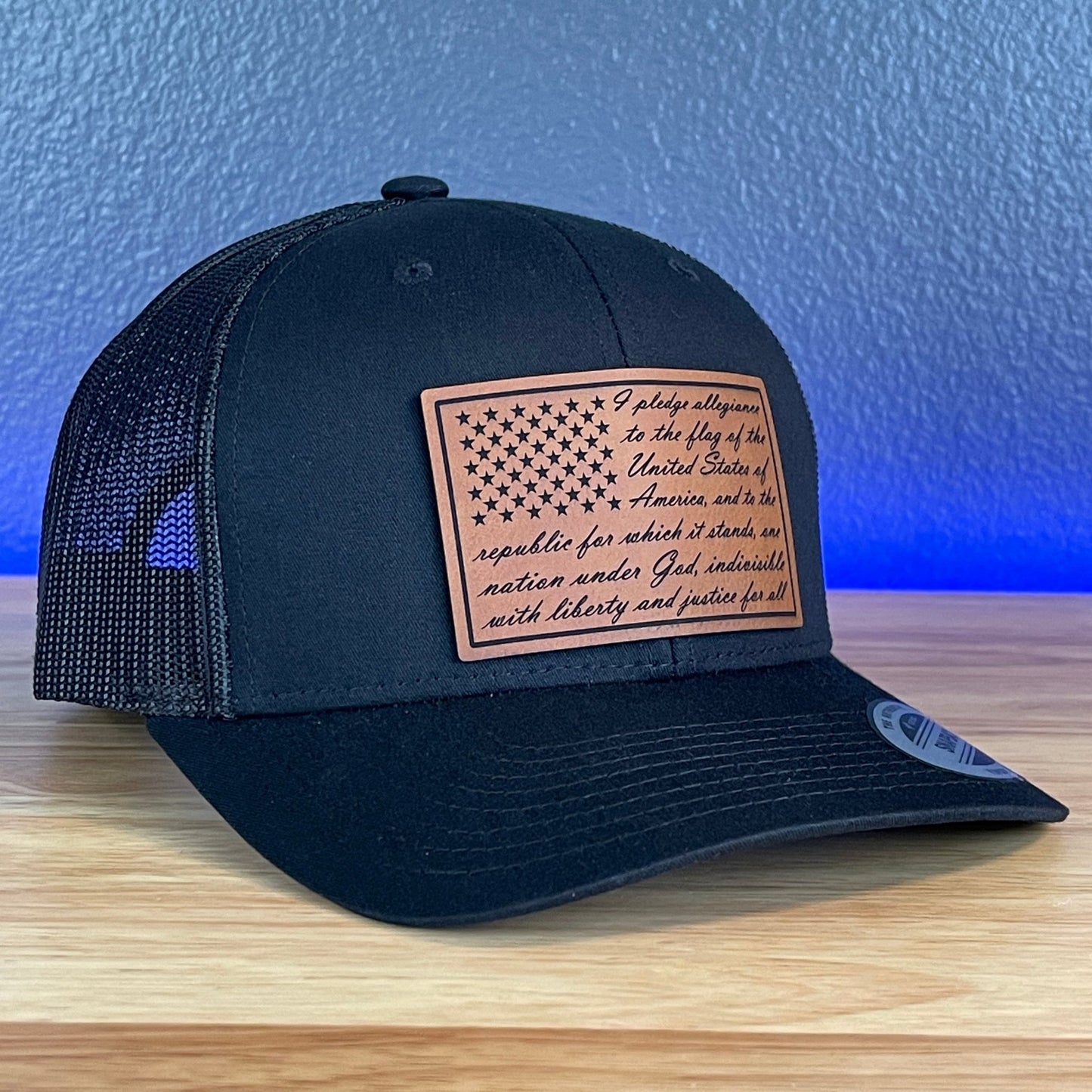 The Pledge Of Allegiance American Flag Patriotic SnapBack Trucker Rawhide Leather Patch Black Hat - Hollow Point Society - Patch Hat