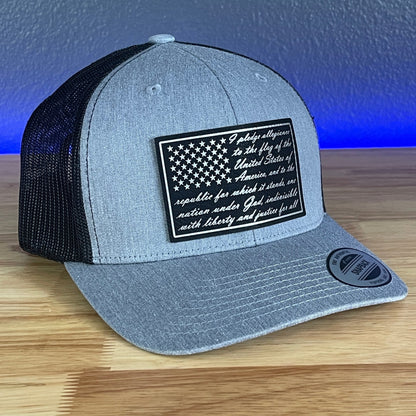 The Pledge Of Allegiance American Flag SnapBack Trucker Blk/Silv Leather Patch Hat - Hollow Point Society - Patch Hat