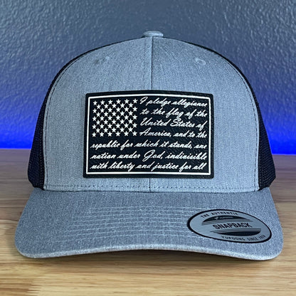 The Pledge Of Allegiance American Flag SnapBack Trucker Blk/Silv Leather Patch Hat - Hollow Point Society - Patch Hat