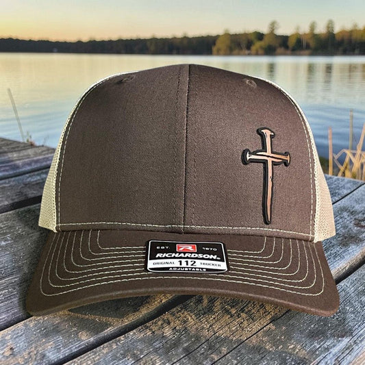 Three Nail Cross Leather Patch SnapBack Trucker Hat - Hollow Point Society - Patch Hat