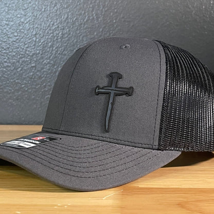 Three Nail Cross Leather Patch SnapBack Trucker Hat - Hollow Point Society - Patch Hat