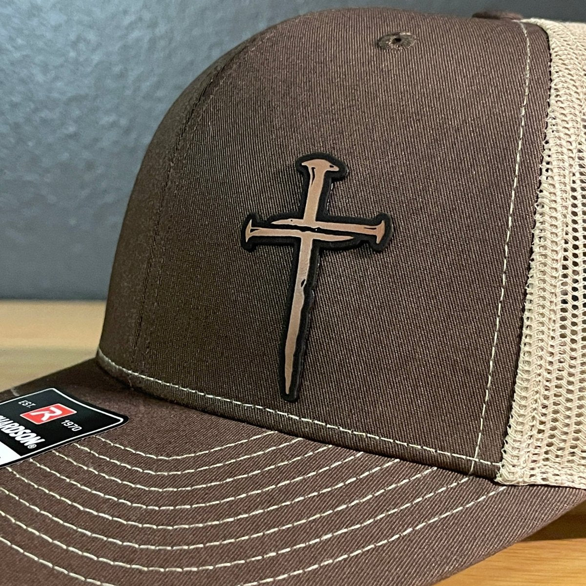 Three Nail Cross Leather Patch SnapBack Trucker Hat - Hollow Point Society - Patch Hat