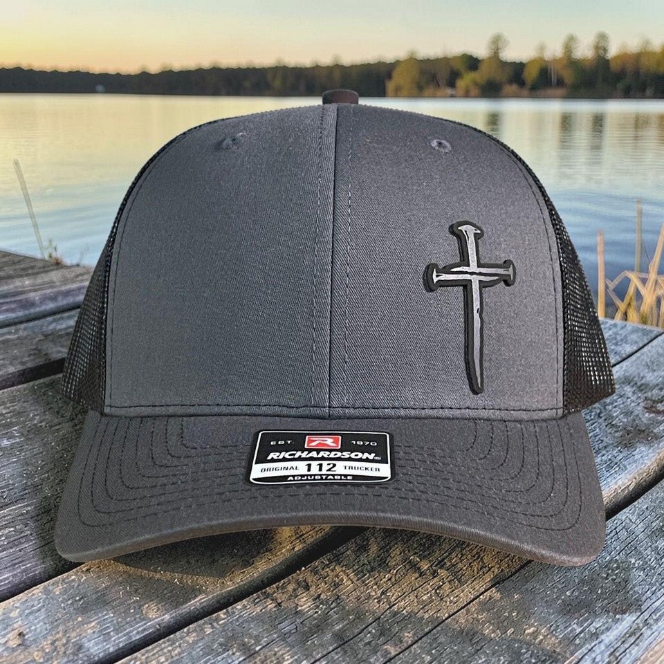 Three Nail Cross Leather Patch SnapBack Trucker Hat - Hollow Point Society - Patch Hat
