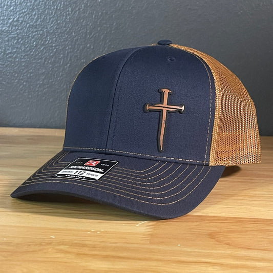 Three Nail Cross Leather Patch SnapBack Trucker Hat - Hollow Point Society - Patch Hat
