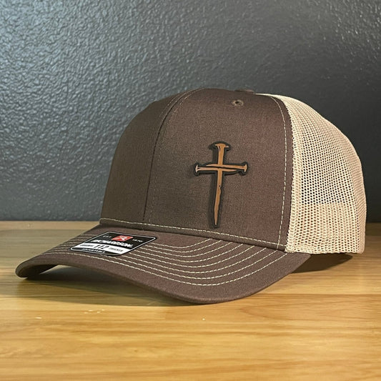 Three Nail Cross Leather Patch SnapBack Trucker Hat - Hollow Point Society - Patch Hat