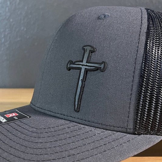 Three Nail Cross Leather Patch SnapBack Trucker Hat - Hollow Point Society - Patch Hat
