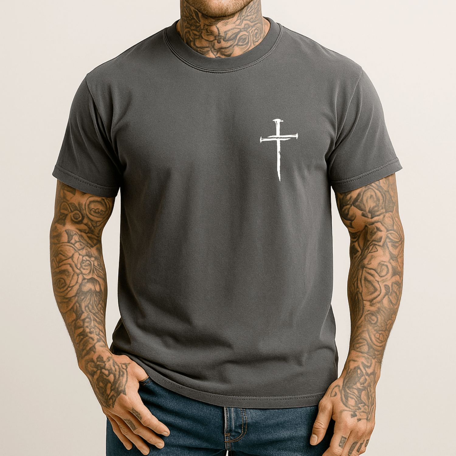 Three Nail Cross Men's Christian T Shirt - Hollow Point Society - T-Shirt