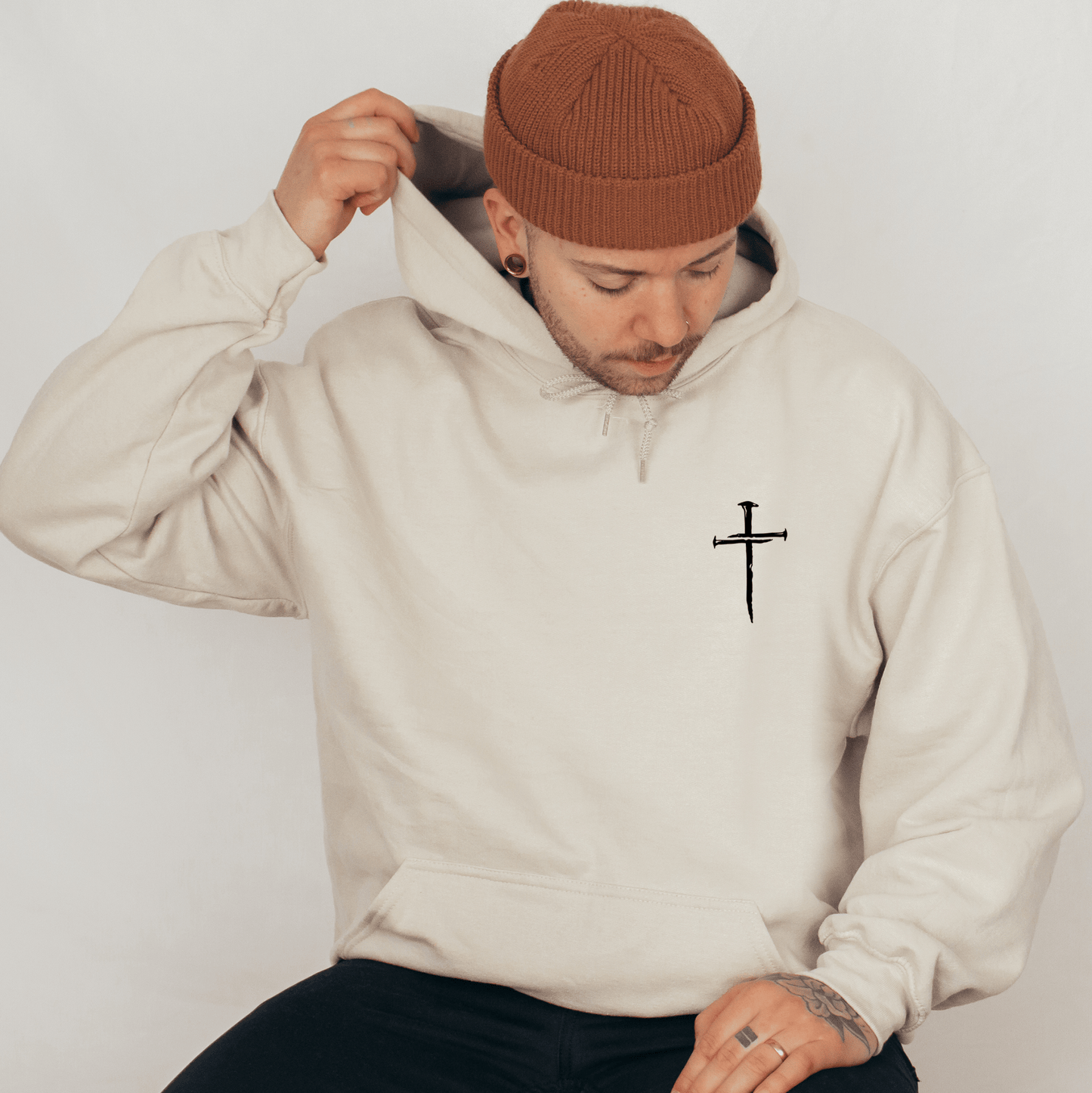 Three Nail Cross Sweater Men's Christian Hooded Sweatshirt - Hollow Point Society - Sweater