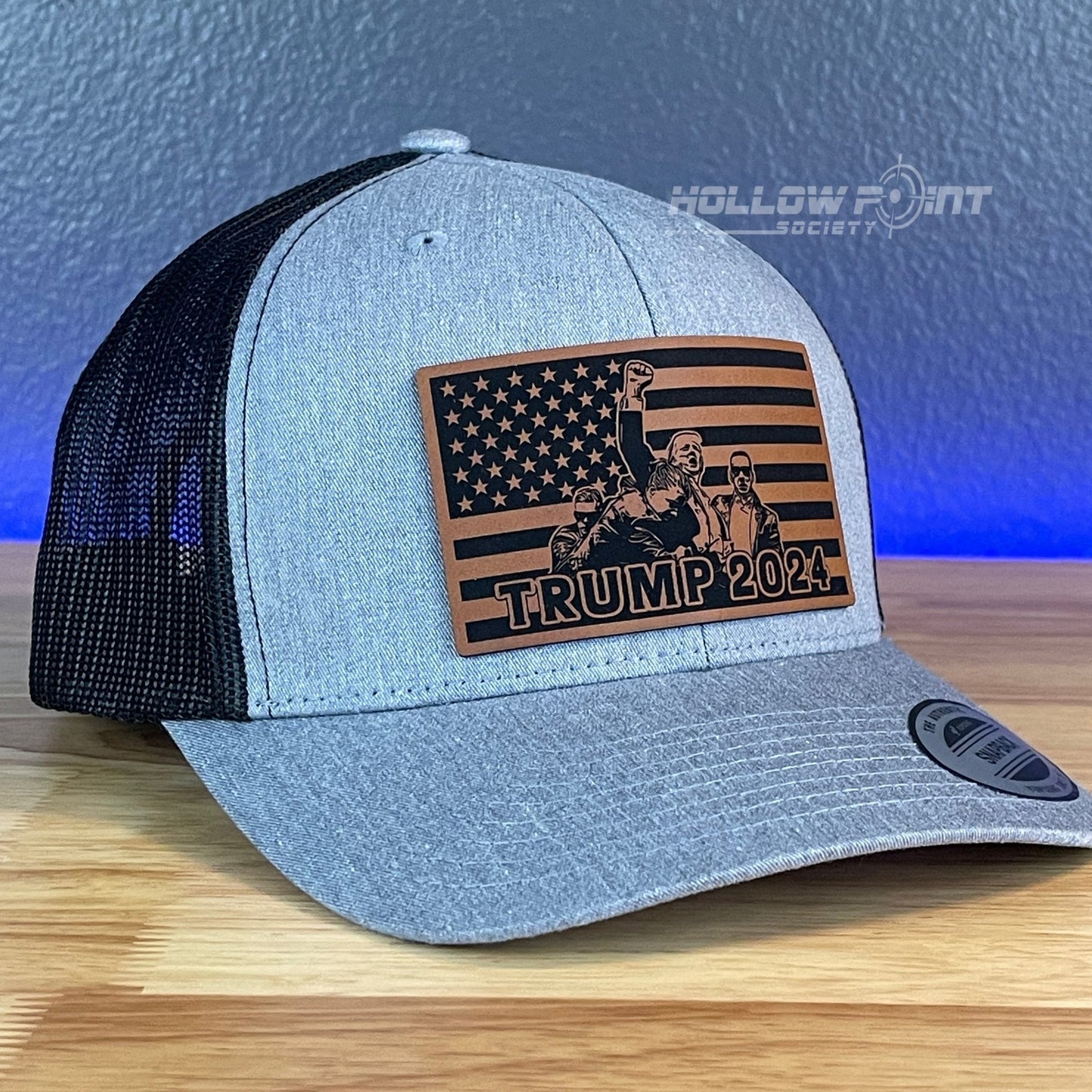 TRUMP 2024 American Flag SnapBack Trucker Rawhide Leather Patch Hat - Hollow Point Society - Patch Hat