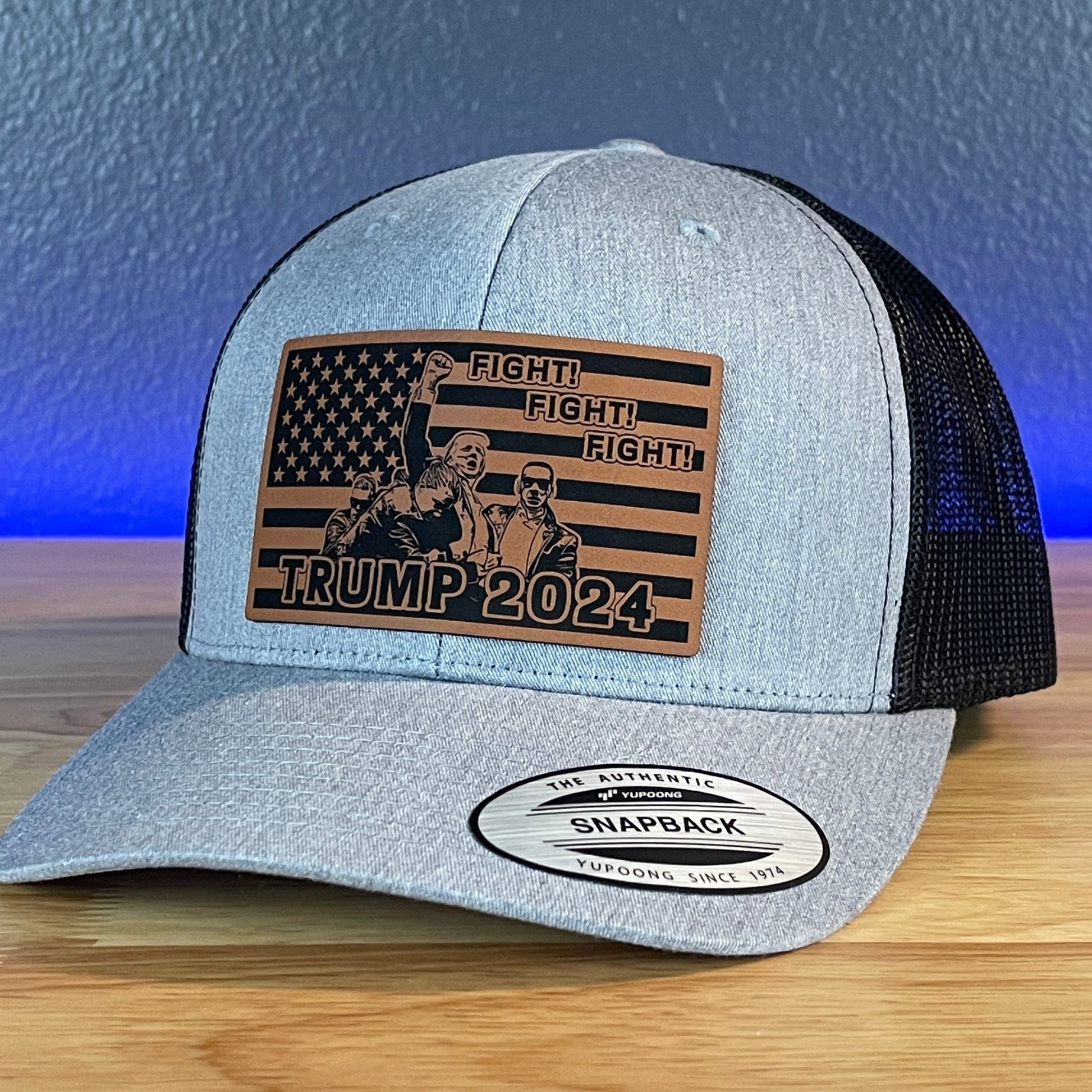 Trump 2024 Fight Fight Fight Flag SnapBack Trucker Rawhide Leather Patch Hat - Hollow Point Society - Patch Hat