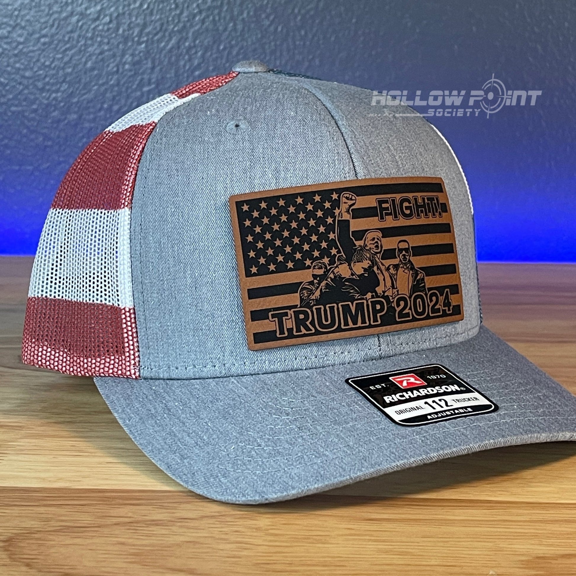 Trump Hat Fight Flag Leather Patch SnapBack Trucker Hat Stars & Stripes - Hollow Point Society - Patch Hat