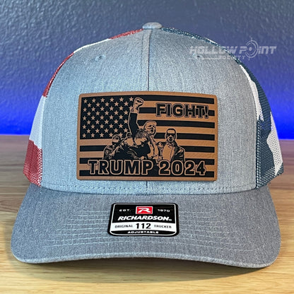 Trump Hat Fight Flag Leather Patch SnapBack Trucker Hat Stars & Stripes - Hollow Point Society - Patch Hat