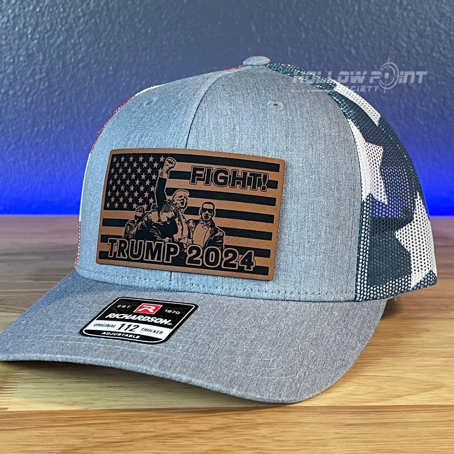 Trump Hat Fight Flag Leather Patch SnapBack Trucker Hat Stars & Stripes - Hollow Point Society - Patch Hat