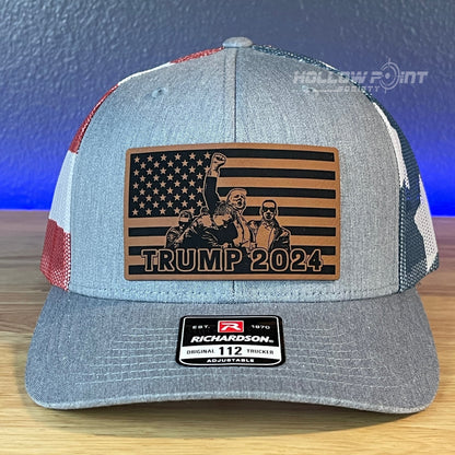 Trump 2024 Flag Leather Patch SnapBack Trucker Hat Stars & Stripes - Hollow Point Society - Patch Hat