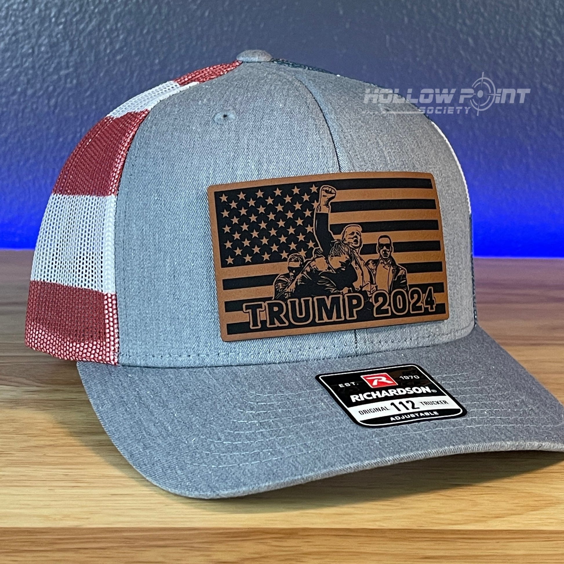 Trump 2024 Flag Leather Patch SnapBack Trucker Hat Stars & Stripes - Hollow Point Society - Patch Hat