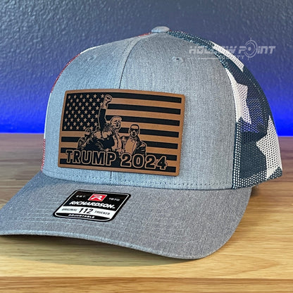 Trump 2024 Flag Leather Patch SnapBack Trucker Hat Stars & Stripes - Hollow Point Society - Patch Hat