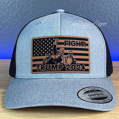 TRUMP 2024 SnapBack Trucker Rawhide Leather Fight Flag Patch Hat - Hollow Point Society - Patch Hat