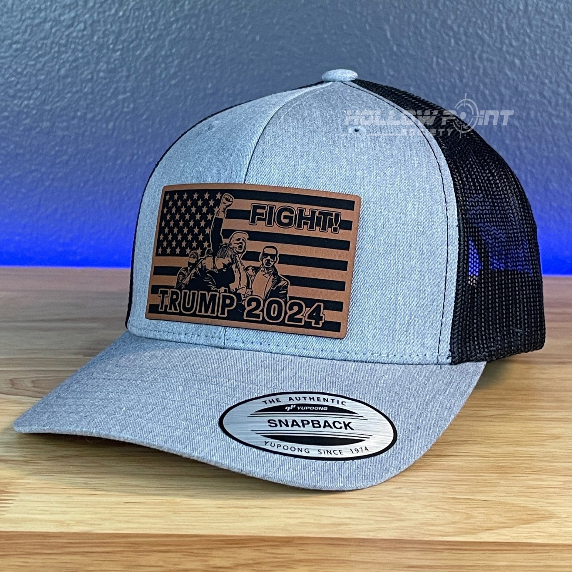 TRUMP 2024 SnapBack Trucker Rawhide Leather Fight Flag Patch Hat - Hollow Point Society - Patch Hat