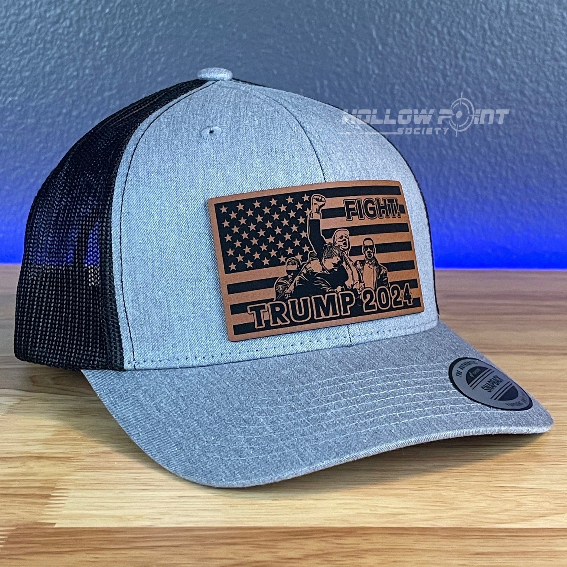 TRUMP 2024 SnapBack Trucker Rawhide Leather Fight Flag Patch Hat - Hollow Point Society - Patch Hat