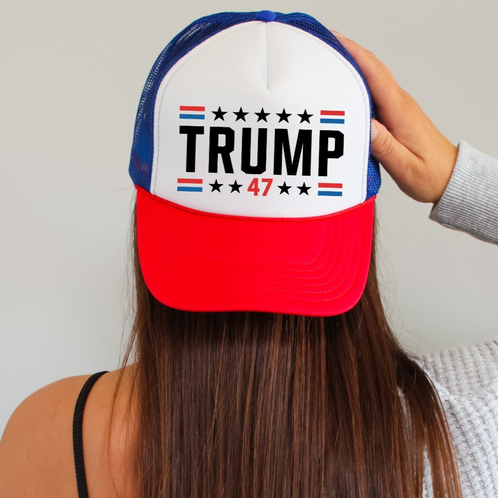 Trump 47 Classic Foam Trucker Hat Red White & Blue - Hollow Point Society - Trucker Hat