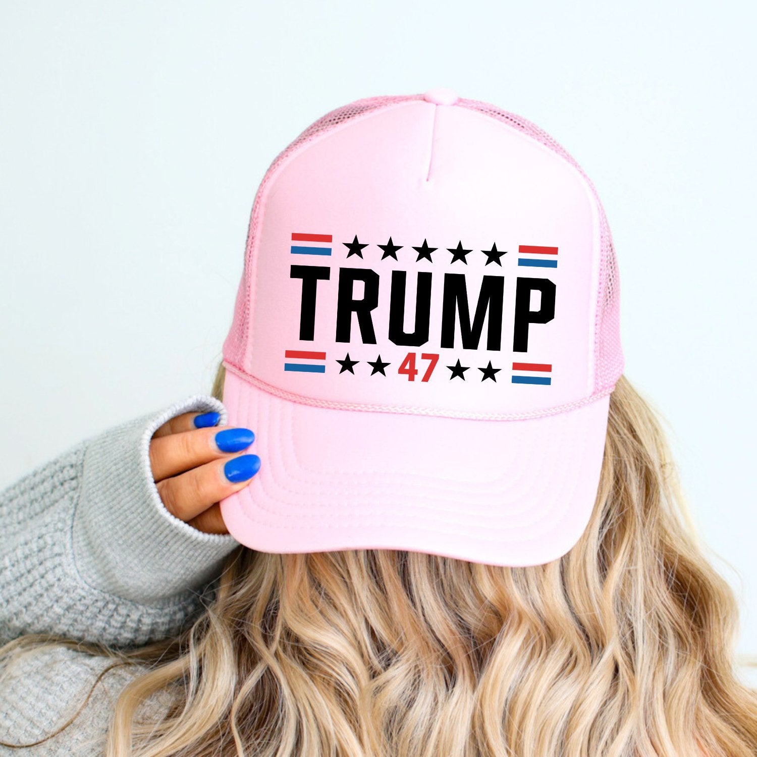 Trump 47 Hat Classic Foam Trucker Hat Light Pink - Hollow Point Society - Trucker Hat