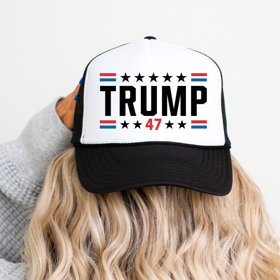 Trump 47 Hat Classic Foam Trucker Hat White/Black - Hollow Point Society - Trucker Hat