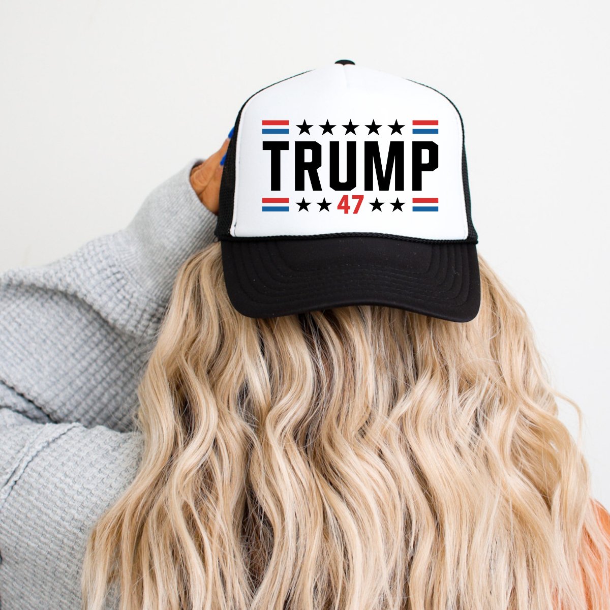 Trump 47 Hat Classic Foam Trucker Hat White/Black - Hollow Point Society - Trucker Hat