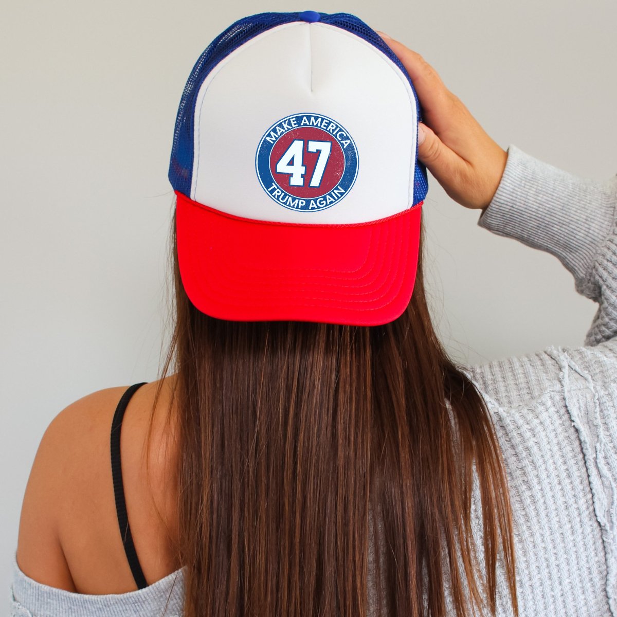 Trump 47 Round Classic Foam Trucker Hat Red White & Blue - Hollow Point Society - Trucker Hat