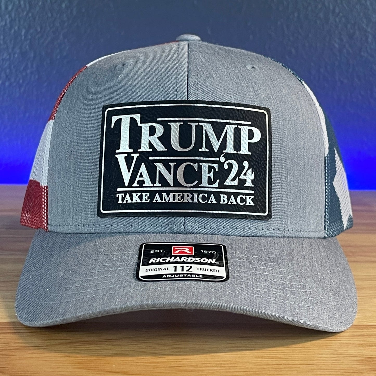 Trump Hat Take America Back Trump Vance 2024 SnapBack Trucker Leather Patch Hat Blk/Silv - Hollow Point Society - Patch Hat