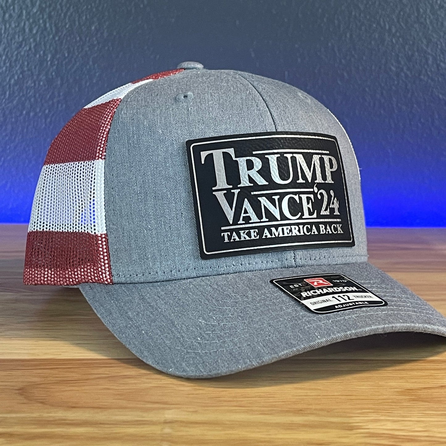 Trump Hat Take America Back Trump Vance 2024 SnapBack Trucker Leather Patch Hat Blk/Silv - Hollow Point Society - Patch Hat