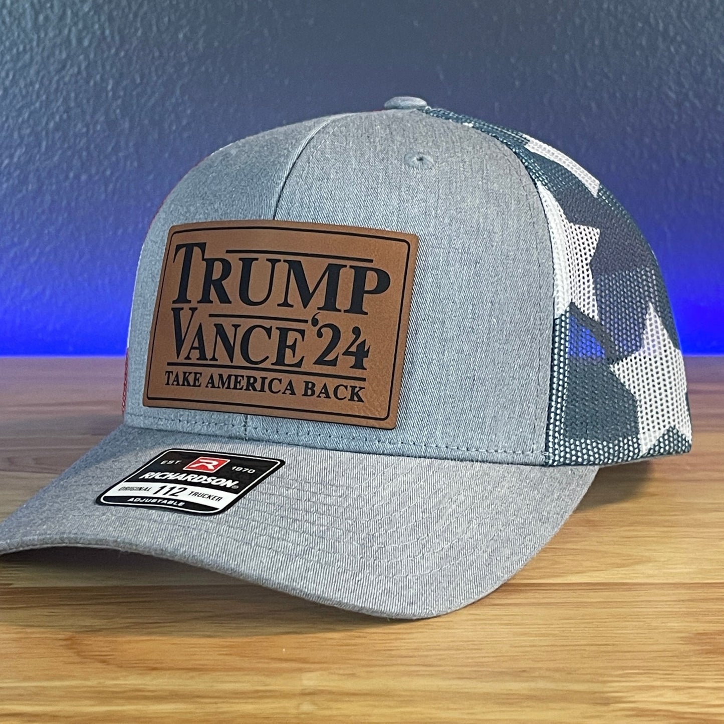 Trump Hat Take America Back Trump Vance 2024 SnapBack Trucker Leather Patch Hat Rawhide - Hollow Point Society - Patch Hat