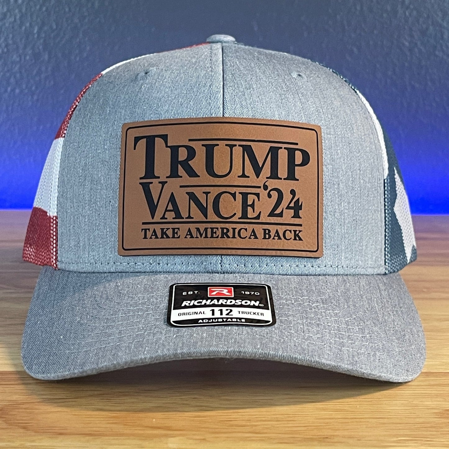 Trump Hat Take America Back Trump Vance 2024 SnapBack Trucker Leather Patch Hat Rawhide - Hollow Point Society - Patch Hat