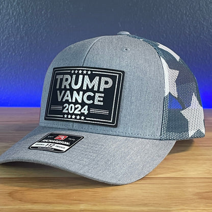 Trump Hat Trump Vance 2024 SnapBack Trucker Leather Patch Hat Blk/Silv - Hollow Point Society - Patch Hat