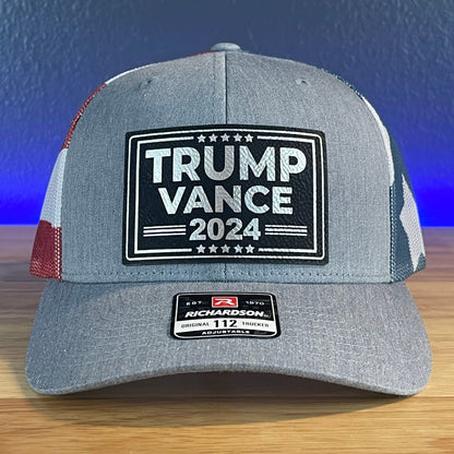 Trump Hat Trump Vance 2024 SnapBack Trucker Leather Patch Hat Blk/Silv - Hollow Point Society - Patch Hat